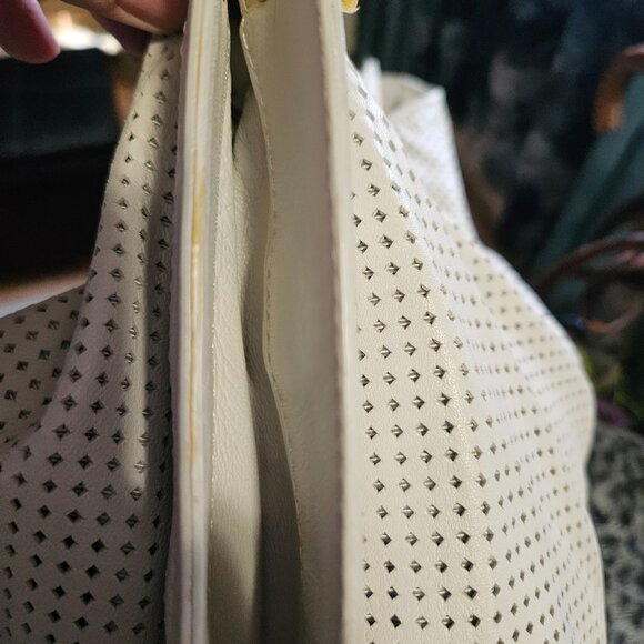 BCBGMaxAzria Cream Buttery Soft Perforated Leather Shoulder Bag, Gold Hardware - Picture 11 of 16